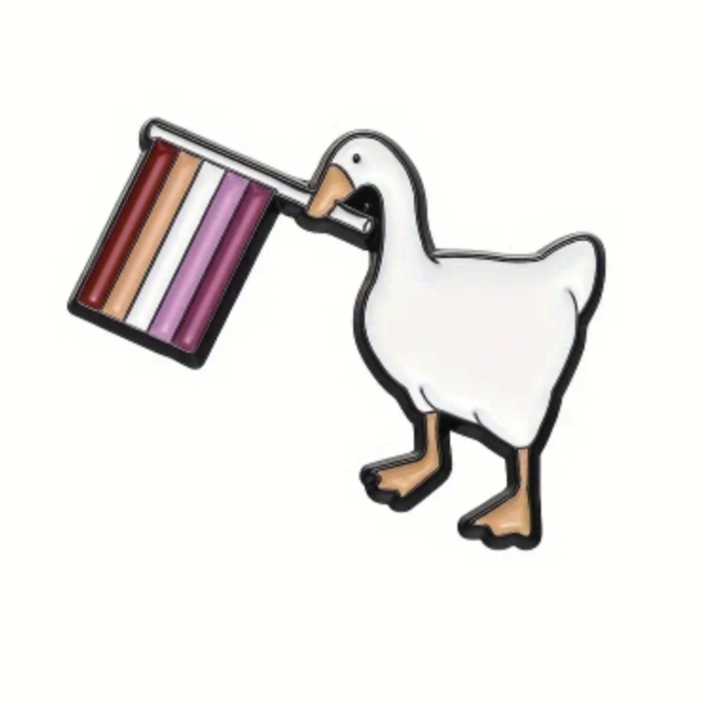 🌈Pin- White Duck with Lesbian Pride flag